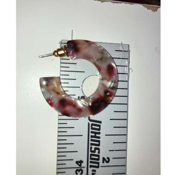 Red White Mosaic Resin Hoop 1 5/8" Earrings! - Picture 5 of 5